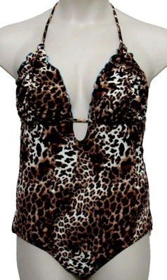 Traje de baño halter estampado de leopardo 1 pieza para mujer EE. UU. 14 UE 48 traje de baño playa Foto 1 de 4