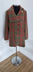 Joe Browns Checked Coat UK Size 18 Green Red Tweed Wool Blend Button Down Check - Picture 1 of 11