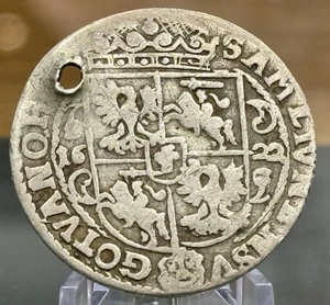 Polnisch-Litauisches Commonwealth 1622 Ort Koronny 1/4 Taler - Sigismund III GELOCHT - Bild 1 von 2