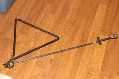 Hand Made wrought iron triangle dinner bell, Used, Bracket with mounting holes. - Image 1 of 4