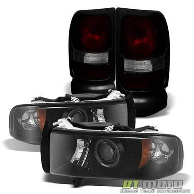 1994-2001 Dodge Ram Halo Projector Headlights +OE Drak Red Tail Lamp Left+Right - Изображение 1 из 4