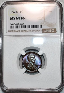 NGC MS-64 BN 1924-P Lincoln Cent, Gorgeously Toned Obverse & 90% Red Reverse! - Picture 1 of 2