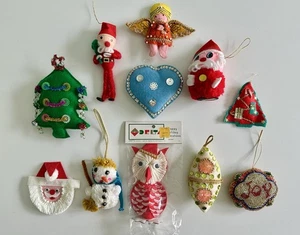 Vintage Konvolut Filz Perlen Pailletten Weihnachtsschmuck Weihnachtsmann Eule Engel Schneemann - Bild 1 von 9