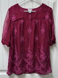 SUNDANCE CORA BESTICKTES CUPRO-VISKOSE-DAMENSHIRT OBERTEIL MEDIUM LARGE (Brustumfang 44") - Bild 1 von 3