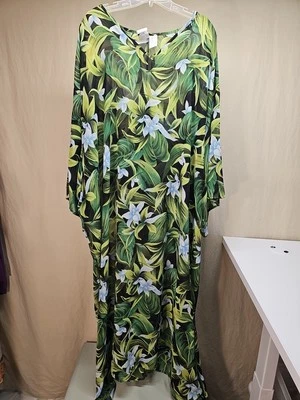 Roaman's Multicolor Sheer Mumu kaftan Maxi Dress 2X coverup tropical beachy EUC  - Image 1 of 3