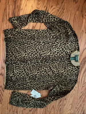 Cárdigan Lauren Ralph Lauren Mezcla Seda Para Mujer XL Leopardo Suéter, Nuevo Con Etiquetas Foto 1 de 4