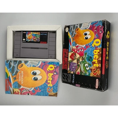 Qbert 3 SNES Super Nintendo Box Manual  Inserts CIB Tested - Image 1 of 4