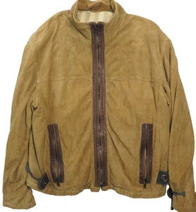 Hugo Boss Vintage Tan Suede Bomber Jacket Lightweight Soft Sz L Luxury - Picture 1 of 14