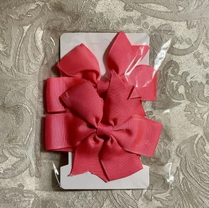 Hot Pink Hair Bow Clips Grosgrain Ribbon Pinwheel Bow Girl Hair Barrette Set - Picture 1 of 6