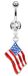 Belly Button Ring National Dangle USA American Flag - Picture 1 of 1