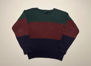 Gap Knit Sweater Large Green Maroon Navy Colorblock VTG Boat Neck Yacht - Picture 1 of 7