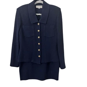 St John Collection Suit Jacket Skirt Size 10 Navy EUC - Picture 1 of 7