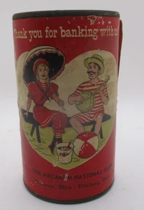 Vintage 1960's Arcanum National Bank Soda Pop Tin Can Advertising Pitsburg Ohio - Picture 1 of 9