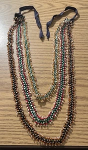 VINTAGE Antique Glass Tiny Shimmer BEAD  NECKLACE  3 Strand - Picture 1 of 7