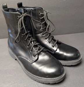 Time and Tru schwarze Kampfstiefel DAMEN Größe 11 Memory Foam seitlicher Reißverschluss vegan kantig - Bild 1 von 14