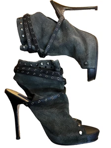 Jimmy Choo for H&M Stiletto Heels Suede Leather Slouch Cutout 37 Women 6 Rock - Picture 1 of 10