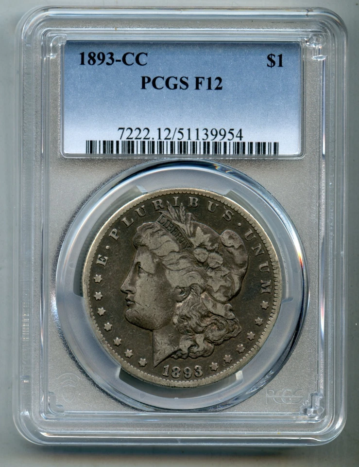 1893 CC Morgan Silver Dollar PCGS F 12 - Image 1 of 4