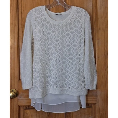 Suéter para mujer Lucky Brand grande crema ganchillo espalda dividida transparente minimalista Foto 1 de 4