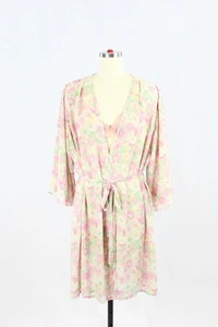 Bata de gasa vintage con estampado floral rosa verde OSCAR DE LA RENTA, talla L - Imagen 1 de 15