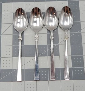Stainless Steel Japan Rose Accented Motif Handle Flatware Teaspoons Lot of4 (B) - Picture 1 of 9