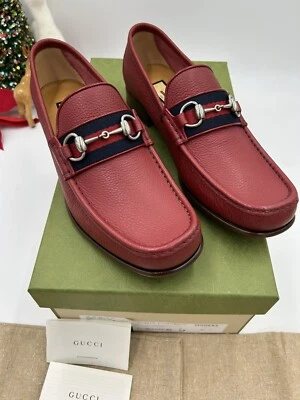 男式古驰皮革 Web Horsebit 乐福鞋 8 码适合 9 美国意大利制造 — 第 1/4 张图片