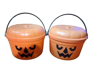 Vtg 1986 McDonalds McGoblin Bucket Halloween Pumpkin Happy Meal Pail Lot Of Two - Picture 1 of 2