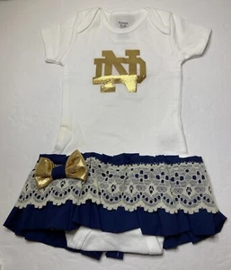 Notre Dame Univ Infant Girl's One Piece Bodysuit Attached Skirt Headband STAIN - Picture 1 of 7