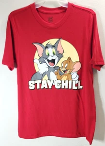 Tom and Jerry Kids Red Graphic Stay Chill T-Shirt Top Size XL NEW - Picture 1 of 8