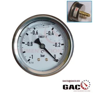 VACUOMETRO DE VACIO 0 a -1 Bar 63 MM 1/4" GLICERINA ROSCA POSTERIOR CAJA INOX - Imagen 1 de 2