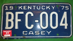 Vintage 1975 Kentucky License Plate BFC 004 Casey with 1977 tab KY USA - Picture 1 of 2