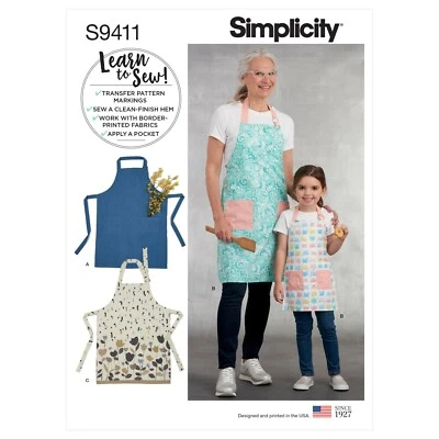 SIMPLICITY 9411 Childs & Adults Aprons Sewing pattern Learning to Sew - Image 1 of 4