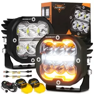 AUXBEAM 3" LED Work Light Bar Spot Pods Driving Fog Lamp DRL & Amber Turn Signal - Picture 1 of 12