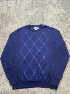 Joseph Abboud Sweater Men XL Navy Blue Argyle Wool Cashmere Blend Grandpa Preppy - Picture 1 of 9