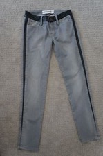 NEW Etienne Marcel Gray MidRise Denim Novelty Stretch Skinny Jeans Leather 25 26
