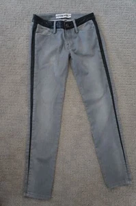 NEW Etienne Marcel Gray MidRise Denim Novelty Stretch Skinny Jeans Leather 25 26 - Picture 1 of 6