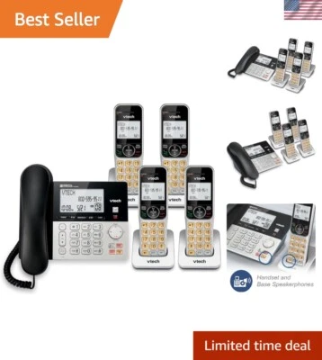 Telefone sem fio/com fio DECT 6.0 com 4 aparelhos e bloqueio de chamadas, prata/preto - Imagem 1 de 4