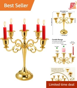 Timeless Gold Candelabra Candle Holder - 10.5 Inch 5-Arm Centerpiece for Events - Picture 1 of 11