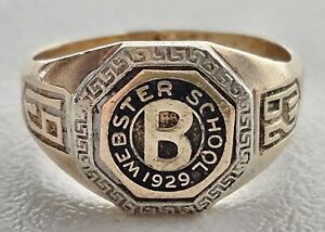 Antique 1929 10K Gold Greek Key Webster School Class Ring Size 7