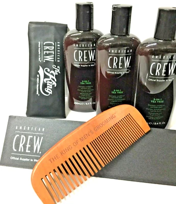 3 X American Crew Tea Tree 3 em 1 xampu, condicionador, lavagem corporal 8,4 oz e pente - Imagem 1 de 3