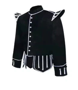 Scottish Black doublet piper kilt jacket Marching Band wool drummer Tunic jacket - Picture 1 of 2