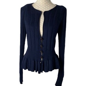 EDINA RONAY Navy Pleated Cardigan Angora Wool Blend blend cardigan size 14 Large