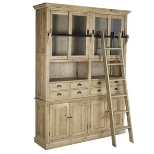VETRINA LIBRERIA COUNTRY PROVENZALE LEGNO MASSELLO PINO CON SCALA CM180X50h240 - Foto 1 di 10