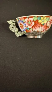 Vintage Chinese Silver Dragon Handle Porcelain Tea Cup - Bild 1 von 20
