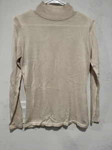 Vintage Lord Taylor Sweater Womens Medium Ivory 100% Silk Turtleneck Ribbed - Picture 1 of 7