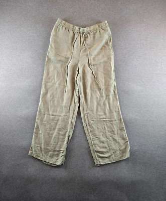 Pantalones de mujer H&M de mezcla de lino talla mediana beige pierna ancha tiro alto elásticos salón Foto 1 de 4