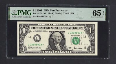 United States-Federal Res One Dollar 2001 Fr#1927-L* (L* Block) UNC Grade 65 - Image 1 of 2