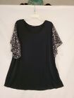 Bloomchic Plus Size 28 Blouse. Black With Pattered Sleeves. Euc
