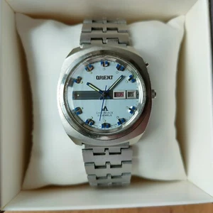 Seltene Orient ChronoAce Mexican 23 Jewels blaues Zifferblatt Automatik Japan Uhr - Bild 1 von 13