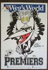 COLLINGWOOD 2010 PREMIERSHIP WIN WEG'S WORLD POSTERS PERSONALLY SIGNED BY HARV - Picture 1 of 3