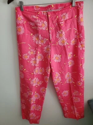 Pantalón Lilly Pulitzer lino mezcla algodón rosa intenso estampado floral recortado talla 8 Foto 1 de 4